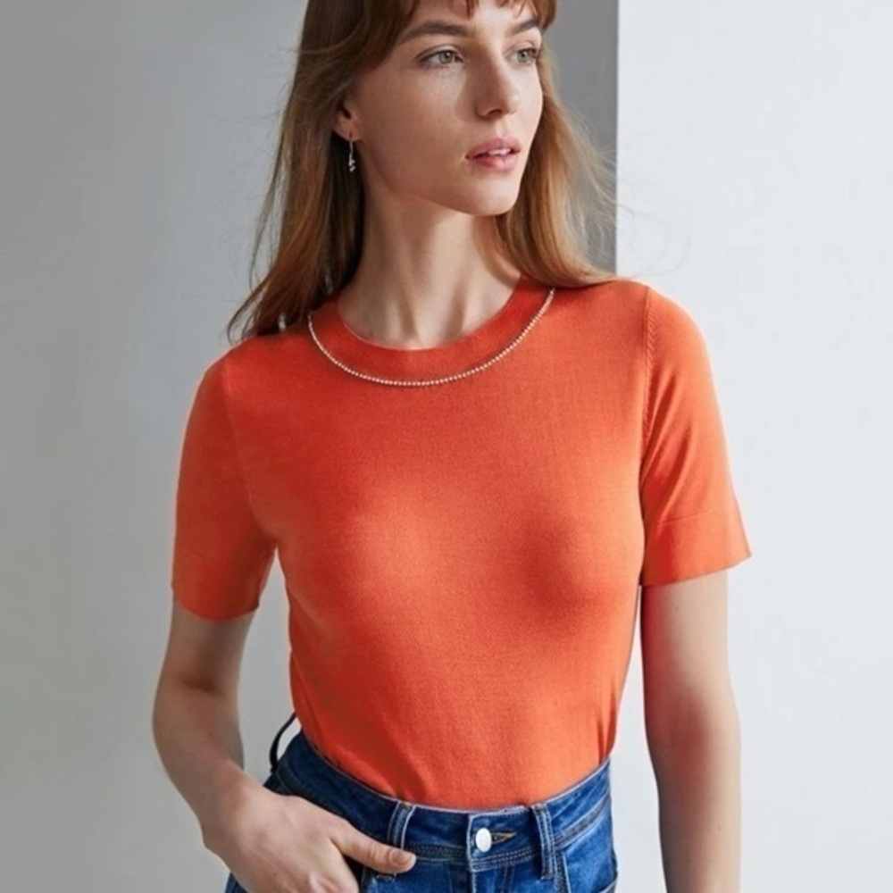 100% Silk Premium Rhinestone Knit Top - NWT